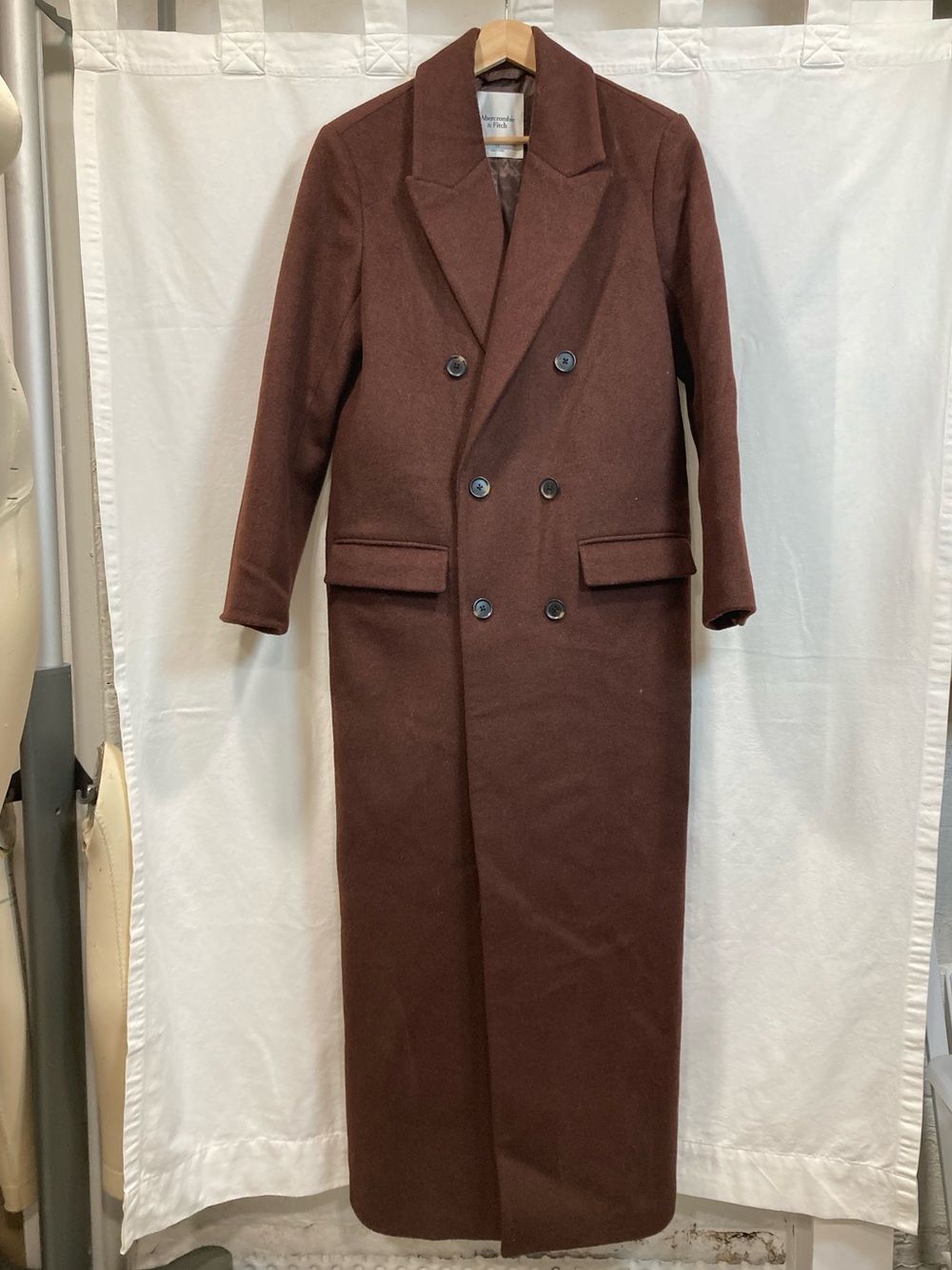 Abercrombie & Fitch Wool-Blend Tailored Double-Breasted Long Topcoat - Brown ST